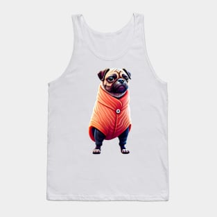 Cute Pug in Blanket - Adorable Dog Wrapped in Salmon-Colored Blanket Tank Top